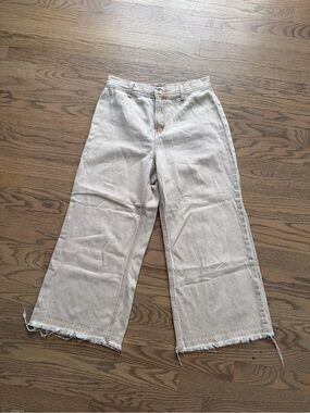 Sincerely Jules Beige Cropped Wide-Leg Jeans